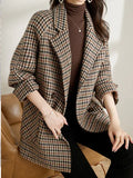 Retro Ladies Wool Plaid Blazer
