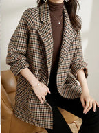 Retro Ladies Wool Plaid Blazer