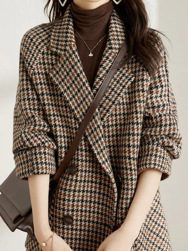 Retro Ladies Wool Plaid Blazer