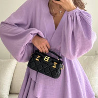 Multicolor V-Neck Long Sleeve Dress For Women