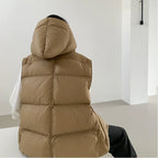 Women's White Duck Down Hooded Winter Vest