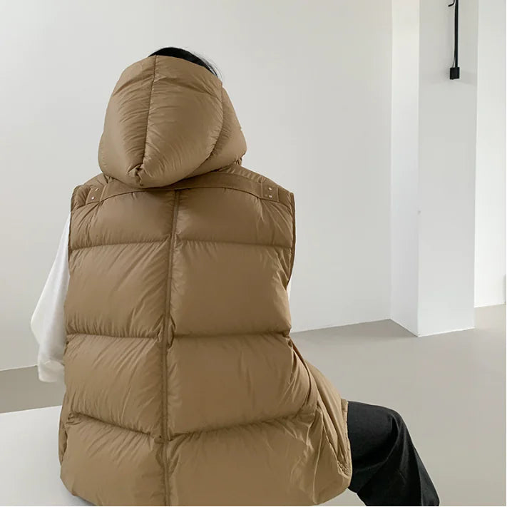 Women's White Duck Down Hooded Winter Vest