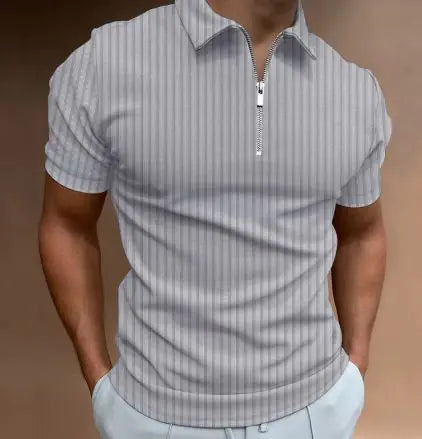 Men's Polo Zipper Stripe Shirt