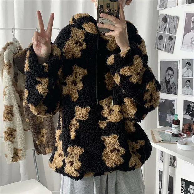 Furry Bear Pattern Hoodie for Women