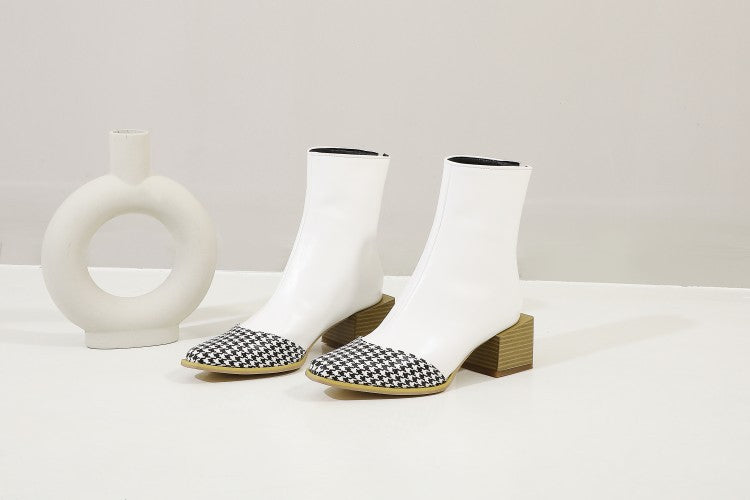 Women's Pointed Leather Short Boots with Heels