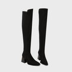 Chunky Heeled Over-the-Knee Suede Boots