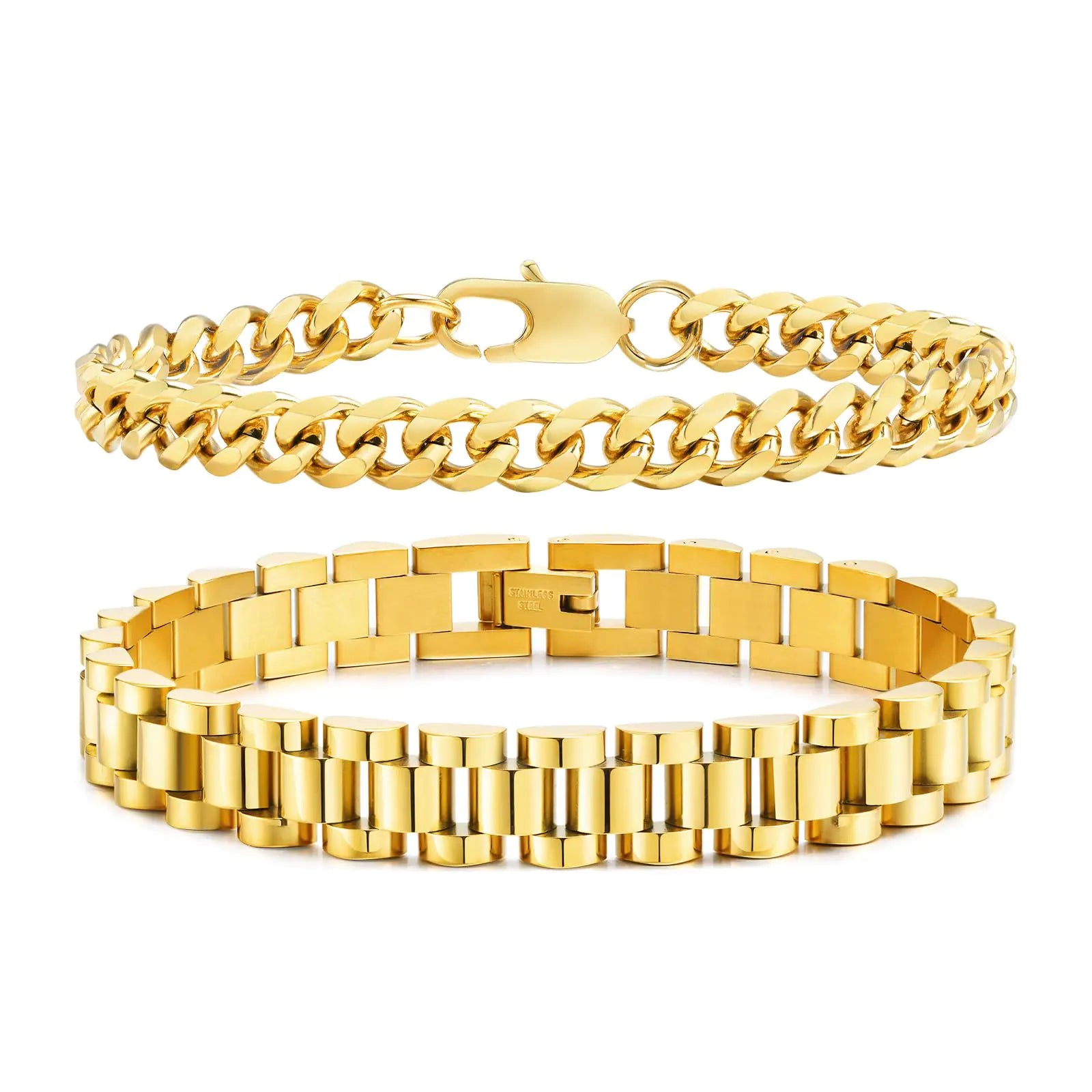 Mens Gold Plated Stainless Steel Solid Cuban Link