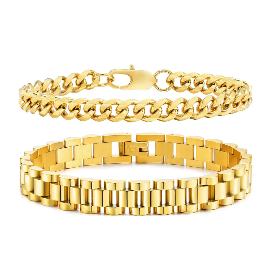 Mens Gold Plated Stainless Steel Solid Cuban Link