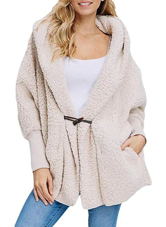 Women's Plush Hooded Jacket with Pockets