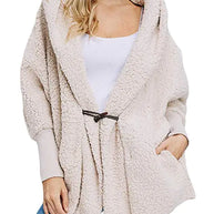 Women's Plush Hooded Jacket with Pockets