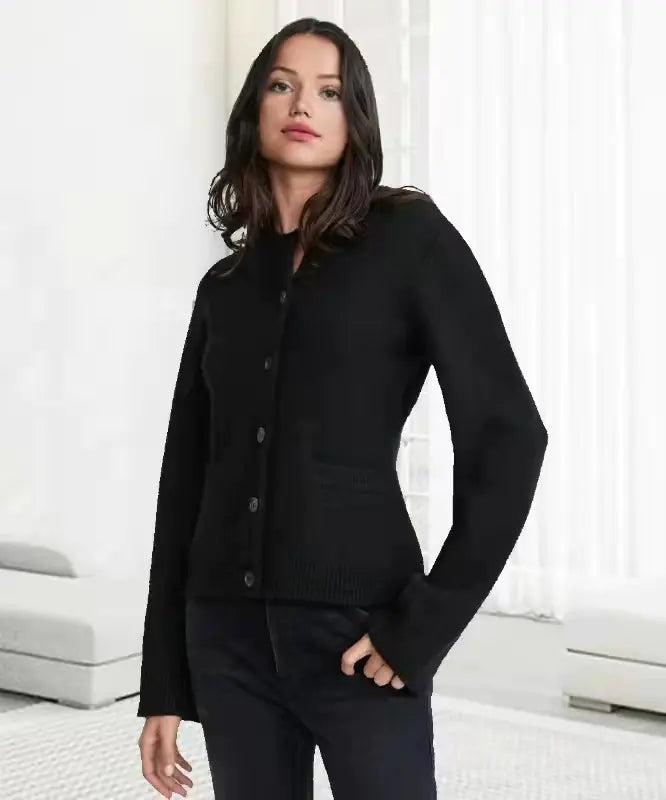 Women's Knitted Cardigan Sweater with Waist Design