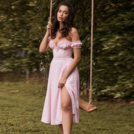 Women's Floral V-Neck Ruffle Hem High Waist Dress