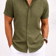 Men's Short-Sleeve Cotton Linen Shirt