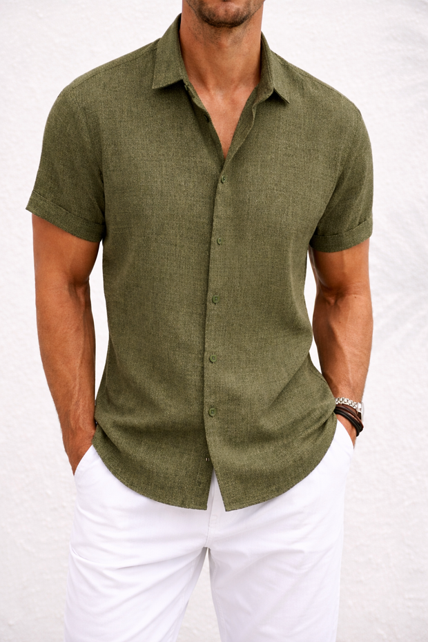 Men's Short-Sleeve Cotton Linen Shirt
