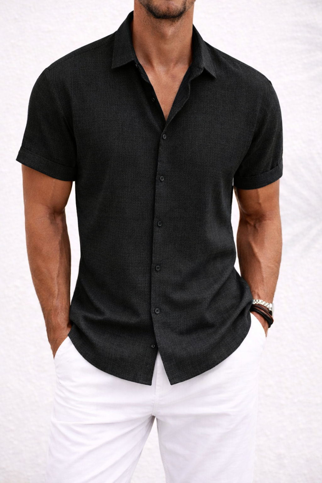Men's Short-Sleeve Cotton Linen Shirt