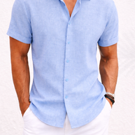 Men's Short-Sleeve Cotton Linen Shirt