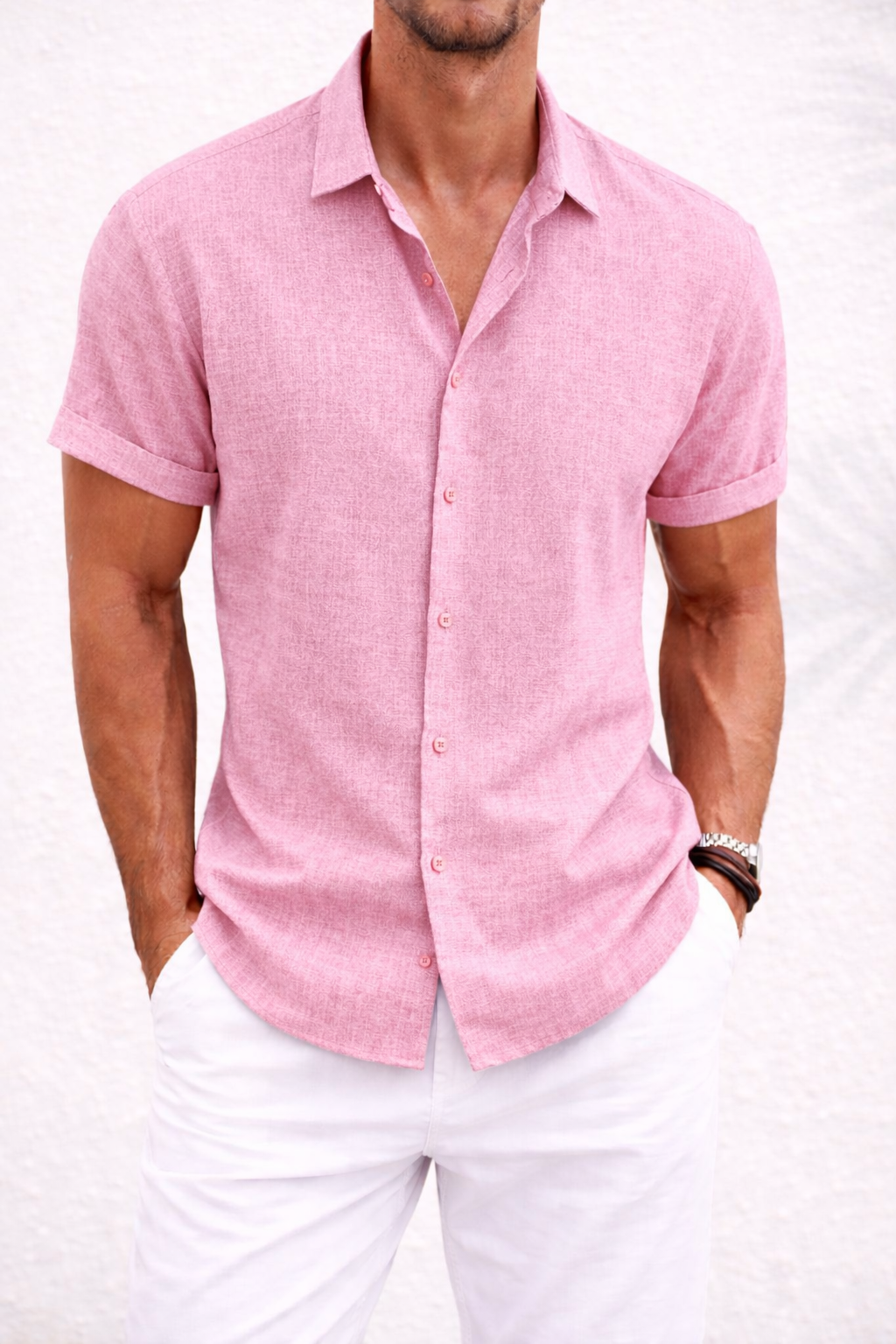 Men's Short-Sleeve Cotton Linen Shirt