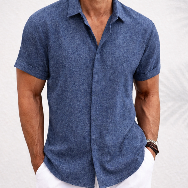 Men's Short-Sleeve Cotton Linen Shirt