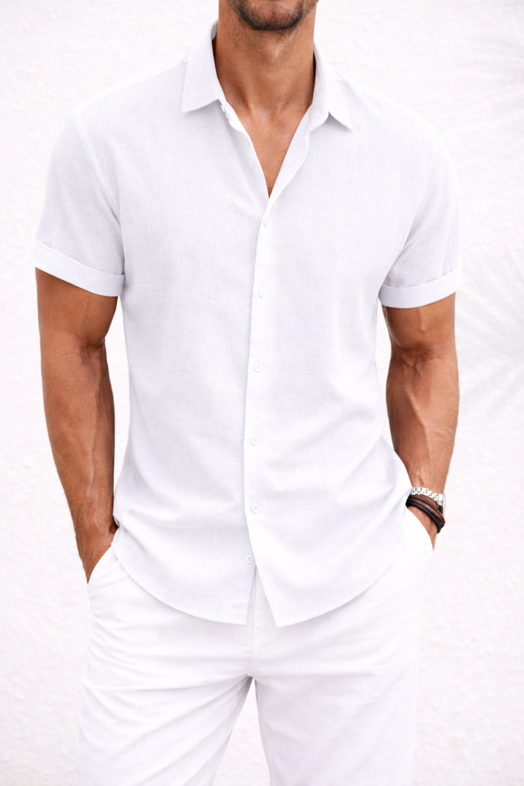 Men's Short-Sleeve Cotton Linen Shirt