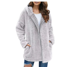 Women's Plush Hooded Jacket with Pockets