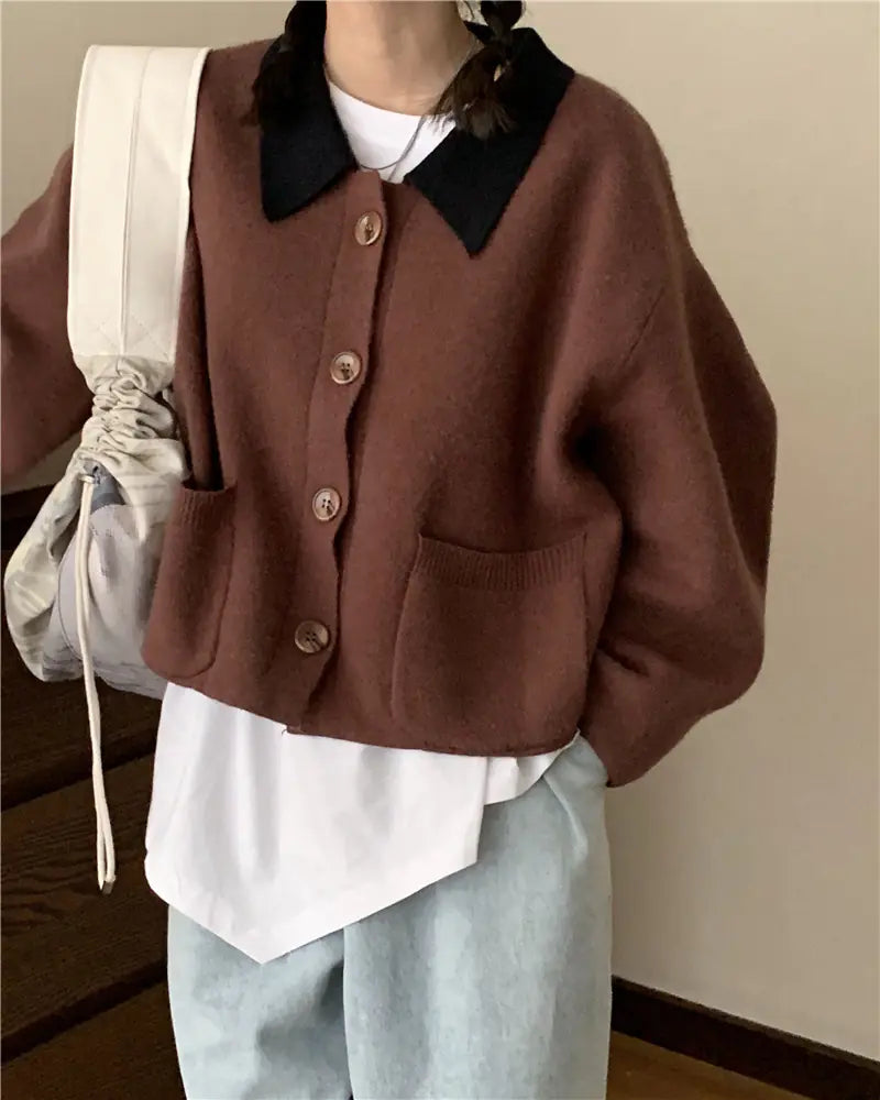 Retro Loose Knit Cardigan Sweater for Women