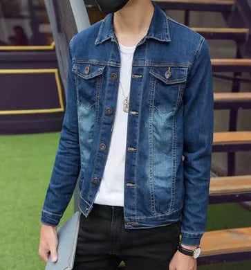 Men's Fashionable Washed Pocket Wrinkled Denim Jacket