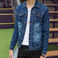 Men's Fashionable Washed Pocket Wrinkled Denim Jacket
