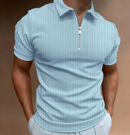 Men's Polo Zipper Stripe Shirt