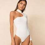 Winter Women's High Neck One Shoulder Cut-out Bodysuit