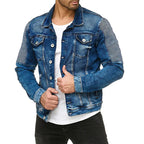 Men's Fashionable Washed Pocket Wrinkled Denim Jacket