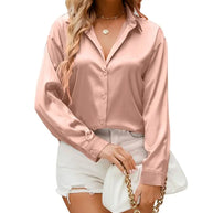 Satin Silk Button Down Shirt For Women