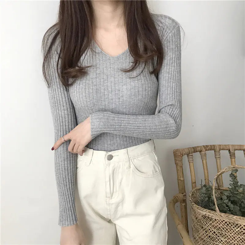Women's Knitted Sweater for Autumn and Winter - Slim Fit Top