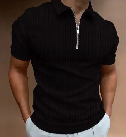 Men's Polo Zipper Stripe Shirt
